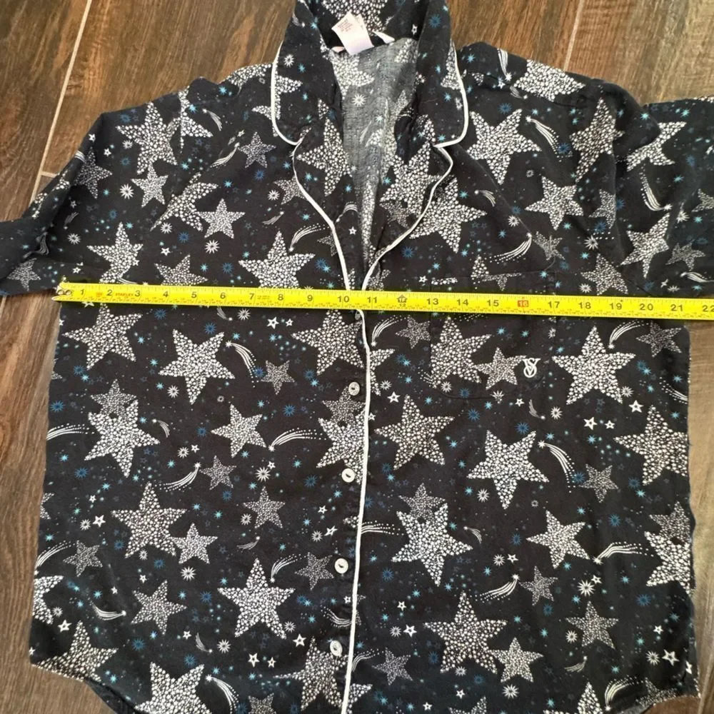 Victoria’s Secret Star Print Pajama Set Button Down Top & Pants w/pockets sz M